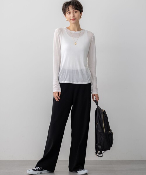23区 S(ニジュウサンクチイサイサイズ)の「【Oggi5月号掲載/洗える】シアー レイヤード TEE(Tシャツ/カットソー・レディース・ベージュ系/ブラック系/ライトイエロー系/サックスブルー系/ホワイト系・32)」の9枚目の写真