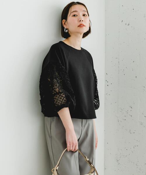 F by ROSSO(エフバイロッソ)の「F by ROSSO コードレースドッキングブラウス(シャツ/ブラウス・レディース・オフホワイト/ブラック・FREE)」の2枚目の写真