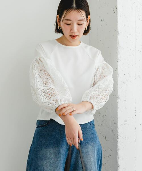 F by ROSSO(エフバイロッソ)の「F by ROSSO コードレースドッキングブラウス(シャツ/ブラウス・レディース・オフホワイト/ブラック・FREE)」の4枚目の写真