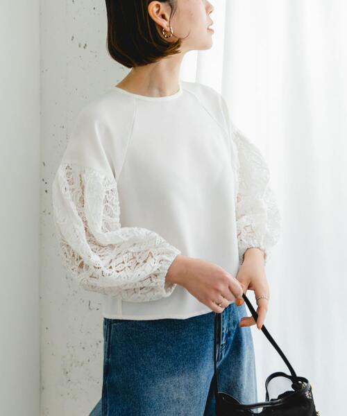 F by ROSSO(エフバイロッソ)の「F by ROSSO コードレースドッキングブラウス(シャツ/ブラウス・レディース・オフホワイト/ブラック・FREE)」の5枚目の写真