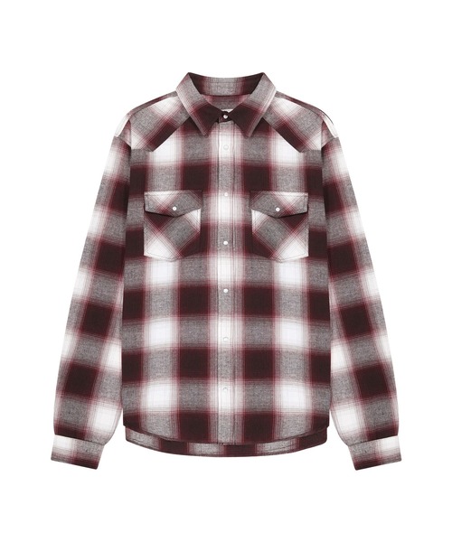 SLOWACID（スローアシッド）の「【UNISEX】SLOW ACID／オンブレチェックシャツ（シャツ/ブラウス・レディース・ボルドー/ブラック・MEDIUM/LARGE）」の13枚目の写真