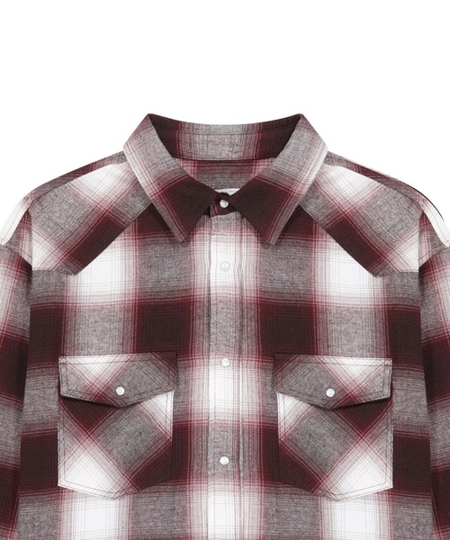 SLOWACID（スローアシッド）の「【UNISEX】SLOW ACID／オンブレチェックシャツ（シャツ/ブラウス・レディース・ボルドー/ブラック・MEDIUM/LARGE）」の15枚目の写真