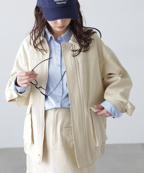 FREE'S MART（フリーズマート）の「◆〈セットアップ対応〉ウォッシュドワークジャケット（その他アウター・レディース・ホワイト/ベージュ・MEDIUM/SMALL）」の4枚目の写真
