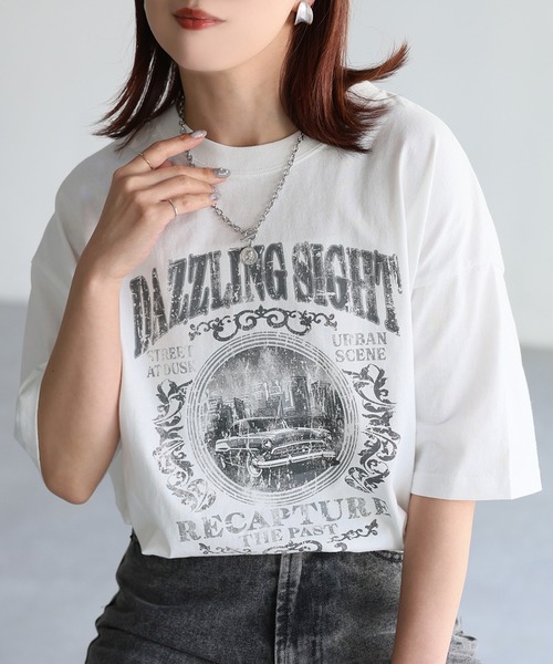 Riberry(リベリー)の「カレッジロゴヴィンテージライクピグメントTシャツ(Tシャツ/カットソー・レディース・グレー系1/ホワイト系1/ホワイト系2/グレー系2・FREE)」の3枚目の写真