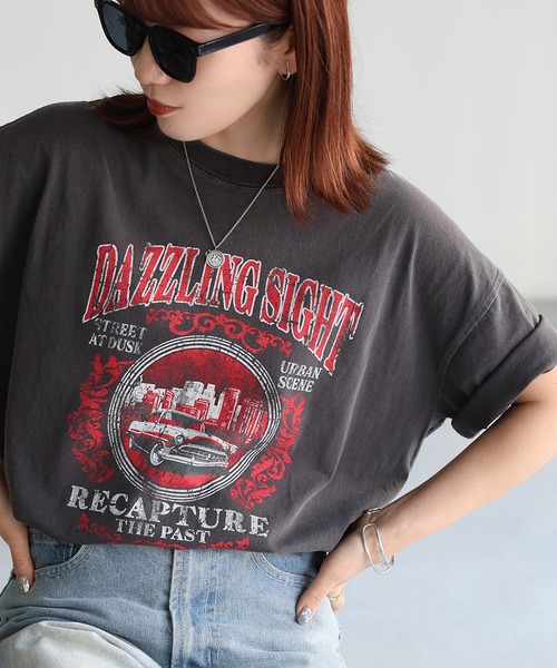 Riberry(リベリー)の「カレッジロゴヴィンテージライクピグメントTシャツ(Tシャツ/カットソー・レディース・グレー系1/ホワイト系1/ホワイト系2/グレー系2・FREE)」の1枚目の写真