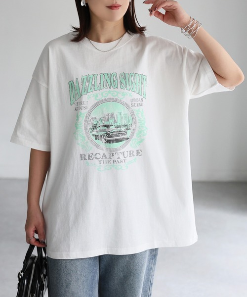Riberry(リベリー)の「カレッジロゴヴィンテージライクピグメントTシャツ(Tシャツ/カットソー・レディース・グレー系1/ホワイト系1/ホワイト系2/グレー系2・FREE)」の8枚目の写真