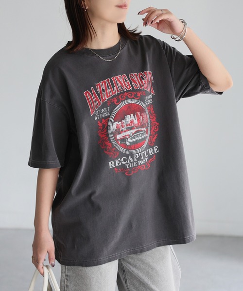 Riberry(リベリー)の「カレッジロゴヴィンテージライクピグメントTシャツ(Tシャツ/カットソー・レディース・グレー系1/ホワイト系1/ホワイト系2/グレー系2・FREE)」の7枚目の写真