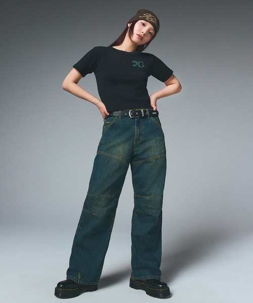 X-girl（エックスガール）の「PANELED DENIM PANTS（デニムパンツ・レディース・ブラック/インディゴブルー・S/M/XS）」の15枚目の写真