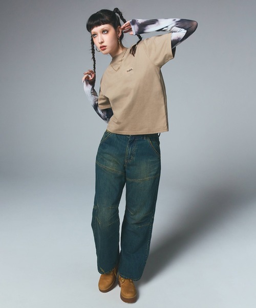 X-girl（エックスガール）の「PANELED DENIM PANTS（デニムパンツ・レディース・ブラック/インディゴブルー・S/M/XS）」の16枚目の写真