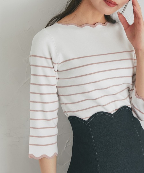 tocco closet(トッコ クローゼット)の「スカラップカットボーダーニットプルオーバー(Tシャツ/カットソー・レディース・ブラック/ピンク/ラベンダー・M)」の3枚目の写真