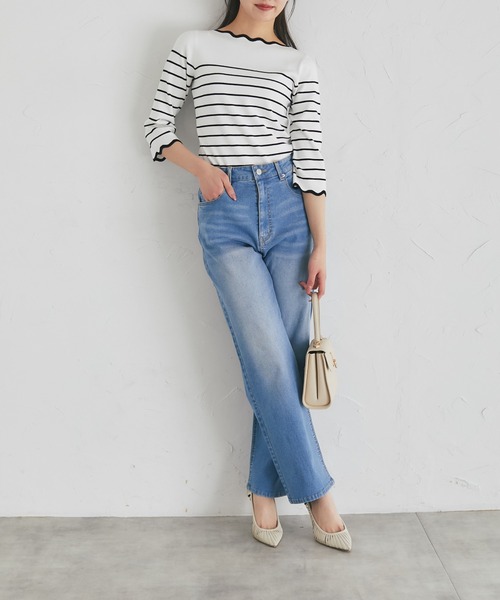 tocco closet(トッコ クローゼット)の「スカラップカットボーダーニットプルオーバー(Tシャツ/カットソー・レディース・ブラック/ピンク/ラベンダー・M)」の4枚目の写真