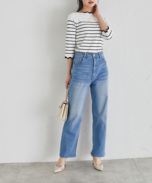 tocco closet(トッコ クローゼット)の「スカラップカットボーダーニットプルオーバー(Tシャツ/カットソー・レディース・ブラック/ピンク/ラベンダー・M)」の5枚目の写真