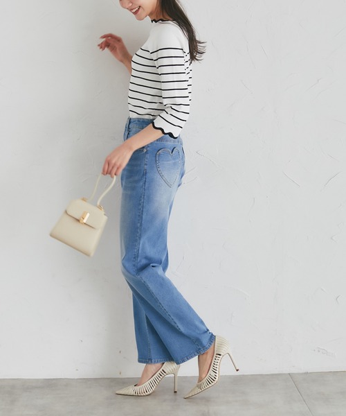 tocco closet(トッコ クローゼット)の「スカラップカットボーダーニットプルオーバー(Tシャツ/カットソー・レディース・ブラック/ピンク/ラベンダー・M)」の6枚目の写真