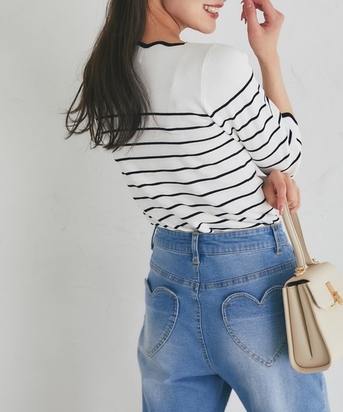 tocco closet(トッコ クローゼット)の「スカラップカットボーダーニットプルオーバー(Tシャツ/カットソー・レディース・ブラック/ピンク/ラベンダー・M)」の9枚目の写真