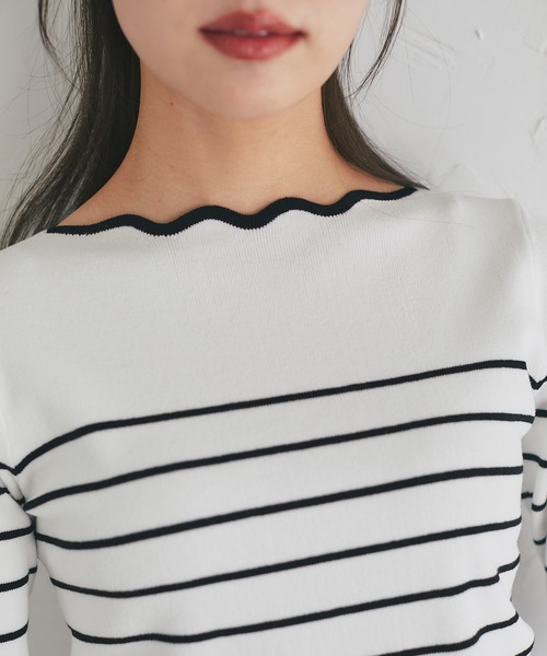 tocco closet(トッコ クローゼット)の「スカラップカットボーダーニットプルオーバー(Tシャツ/カットソー・レディース・ブラック/ピンク/ラベンダー・M)」の10枚目の写真