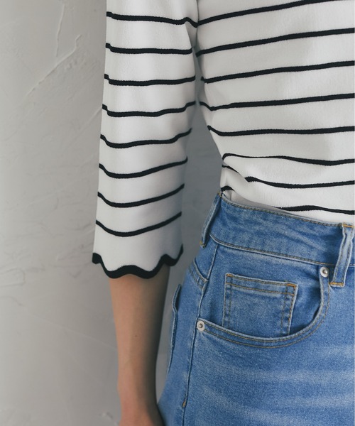tocco closet(トッコ クローゼット)の「スカラップカットボーダーニットプルオーバー(Tシャツ/カットソー・レディース・ブラック/ピンク/ラベンダー・M)」の11枚目の写真