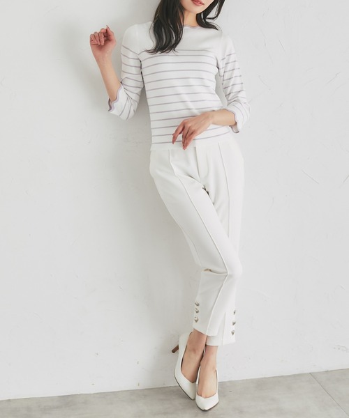tocco closet(トッコ クローゼット)の「スカラップカットボーダーニットプルオーバー(Tシャツ/カットソー・レディース・ブラック/ピンク/ラベンダー・M)」の12枚目の写真