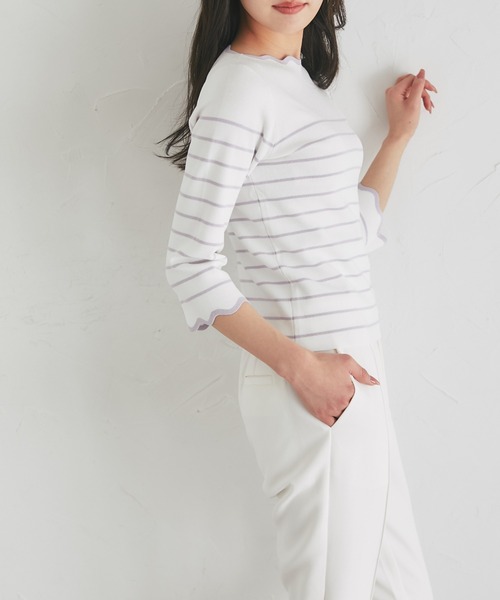 tocco closet(トッコ クローゼット)の「スカラップカットボーダーニットプルオーバー(Tシャツ/カットソー・レディース・ブラック/ピンク/ラベンダー・M)」の14枚目の写真