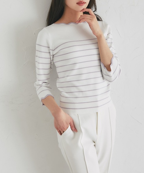 tocco closet(トッコ クローゼット)の「スカラップカットボーダーニットプルオーバー(Tシャツ/カットソー・レディース・ブラック/ピンク/ラベンダー・M)」の13枚目の写真