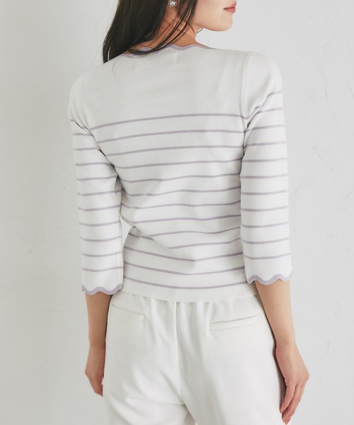 tocco closet(トッコ クローゼット)の「スカラップカットボーダーニットプルオーバー(Tシャツ/カットソー・レディース・ブラック/ピンク/ラベンダー・M)」の15枚目の写真