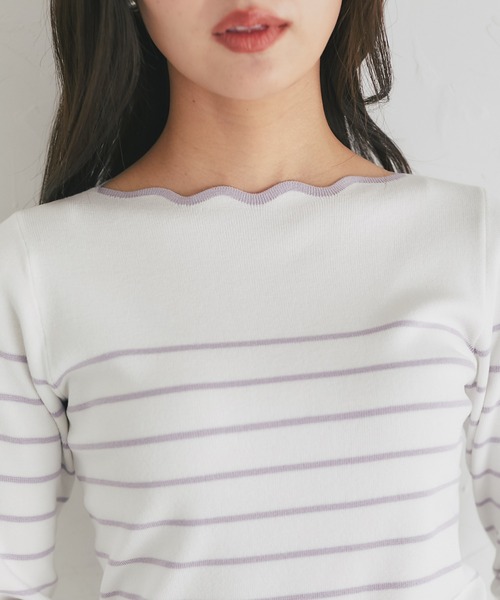tocco closet(トッコ クローゼット)の「スカラップカットボーダーニットプルオーバー(Tシャツ/カットソー・レディース・ブラック/ピンク/ラベンダー・M)」の16枚目の写真
