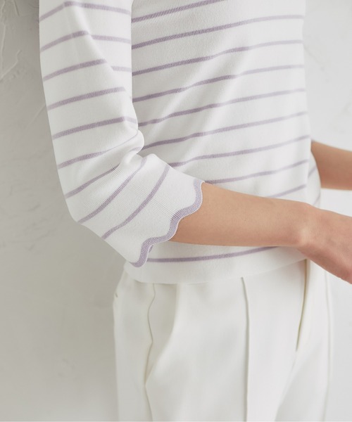 tocco closet(トッコ クローゼット)の「スカラップカットボーダーニットプルオーバー(Tシャツ/カットソー・レディース・ブラック/ピンク/ラベンダー・M)」の18枚目の写真