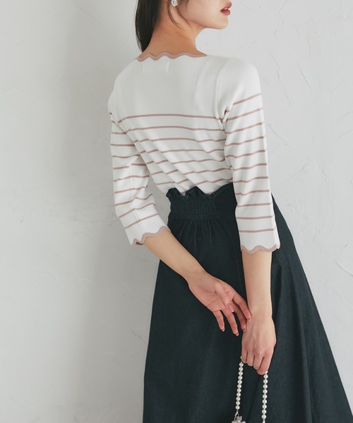 tocco closet(トッコ クローゼット)の「スカラップカットボーダーニットプルオーバー(Tシャツ/カットソー・レディース・ブラック/ピンク/ラベンダー・M)」の20枚目の写真