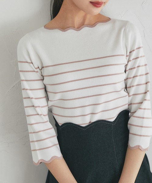 tocco closet(トッコ クローゼット)の「スカラップカットボーダーニットプルオーバー(Tシャツ/カットソー・レディース・ブラック/ピンク/ラベンダー・M)」の21枚目の写真