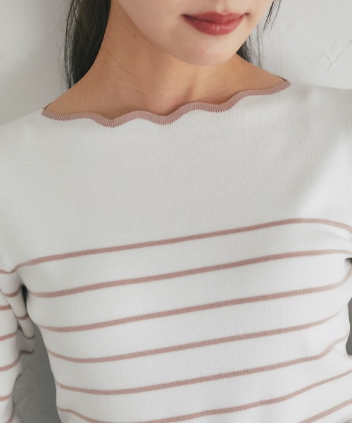 tocco closet(トッコ クローゼット)の「スカラップカットボーダーニットプルオーバー(Tシャツ/カットソー・レディース・ブラック/ピンク/ラベンダー・M)」の22枚目の写真