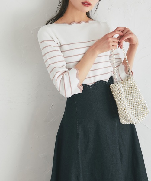 tocco closet(トッコ クローゼット)の「スカラップカットボーダーニットプルオーバー(Tシャツ/カットソー・レディース・ブラック/ピンク/ラベンダー・M)」の19枚目の写真