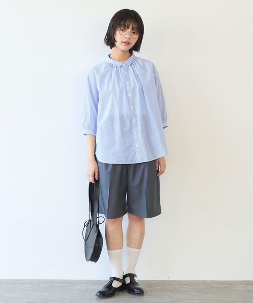 bulle de savon（ビュルデサボン）の「コットン/シルク ローン ふっくら袖ブラウス（シャツ/ブラウス・レディース・グリーン/ストライプ/ホワイト・FREE）」の20枚目の写真