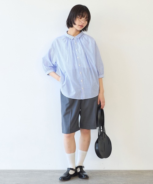 bulle de savon（ビュルデサボン）の「コットン/シルク ローン ふっくら袖ブラウス（シャツ/ブラウス・レディース・グリーン/ストライプ/ホワイト・FREE）」の22枚目の写真