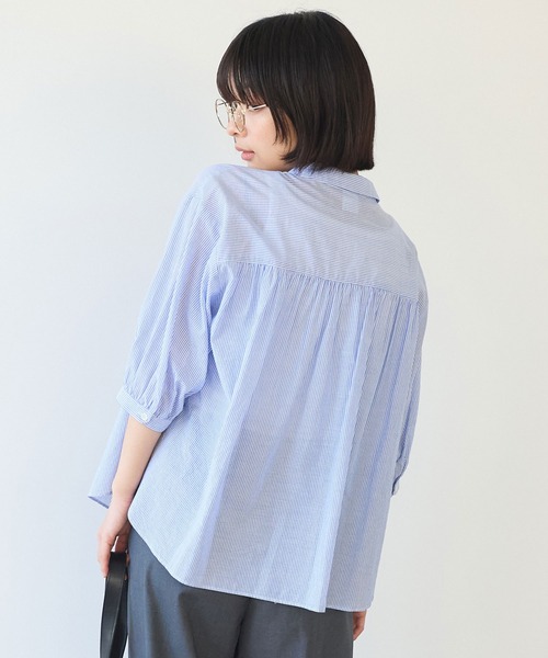 bulle de savon（ビュルデサボン）の「コットン/シルク ローン ふっくら袖ブラウス（シャツ/ブラウス・レディース・グリーン/ストライプ/ホワイト・FREE）」の17枚目の写真