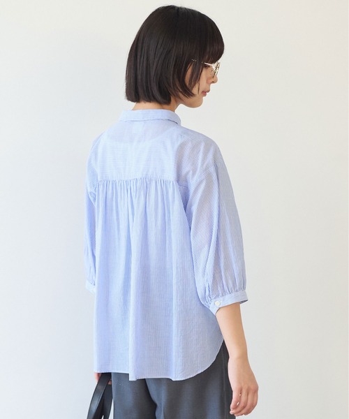 bulle de savon（ビュルデサボン）の「コットン/シルク ローン ふっくら袖ブラウス（シャツ/ブラウス・レディース・グリーン/ストライプ/ホワイト・FREE）」の18枚目の写真
