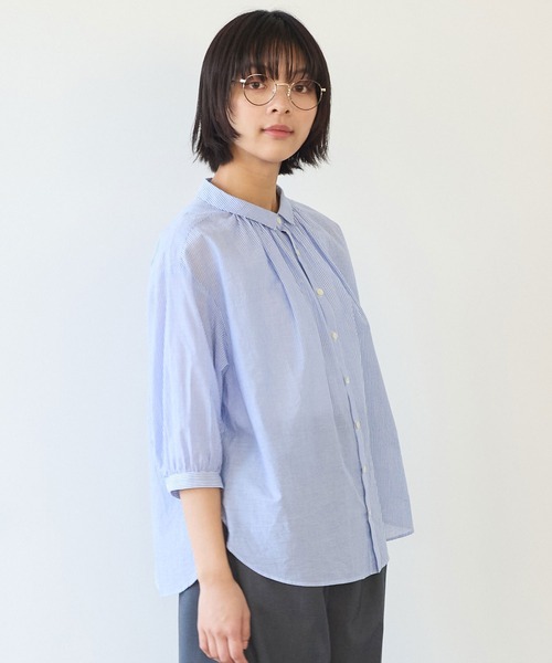 bulle de savon（ビュルデサボン）の「コットン/シルク ローン ふっくら袖ブラウス（シャツ/ブラウス・レディース・グリーン/ストライプ/ホワイト・FREE）」の15枚目の写真