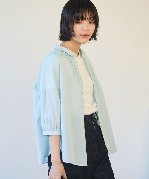 bulle de savon（ビュルデサボン）の「コットン/シルク ローン ふっくら袖ブラウス（シャツ/ブラウス・レディース・グリーン/ストライプ/ホワイト・FREE）」の4枚目の写真