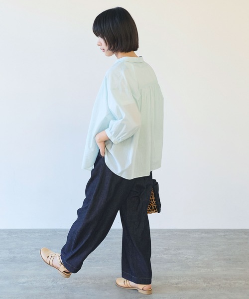 bulle de savon（ビュルデサボン）の「コットン/シルク ローン ふっくら袖ブラウス（シャツ/ブラウス・レディース・グリーン/ストライプ/ホワイト・FREE）」の11枚目の写真