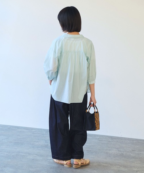 bulle de savon（ビュルデサボン）の「コットン/シルク ローン ふっくら袖ブラウス（シャツ/ブラウス・レディース・グリーン/ストライプ/ホワイト・FREE）」の12枚目の写真