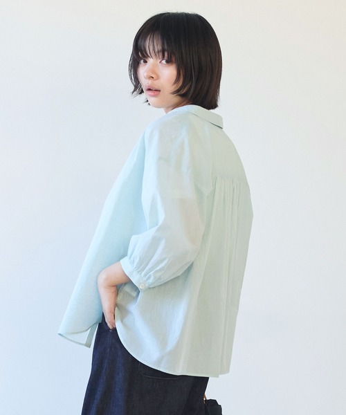 bulle de savon（ビュルデサボン）の「コットン/シルク ローン ふっくら袖ブラウス（シャツ/ブラウス・レディース・グリーン/ストライプ/ホワイト・FREE）」の6枚目の写真