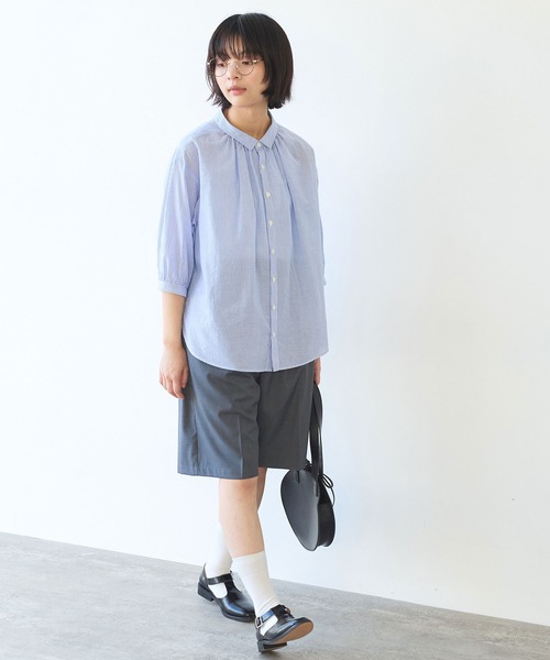bulle de savon（ビュルデサボン）の「コットン/シルク ローン ふっくら袖ブラウス（シャツ/ブラウス・レディース・グリーン/ストライプ/ホワイト・FREE）」の19枚目の写真