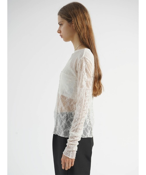 :ETHROF(イーサオブ)の「PATCHWORK LACE TOPS(Tシャツ/カットソー・レディース・オフホワイト/ブラック・FREE)」の3枚目の写真