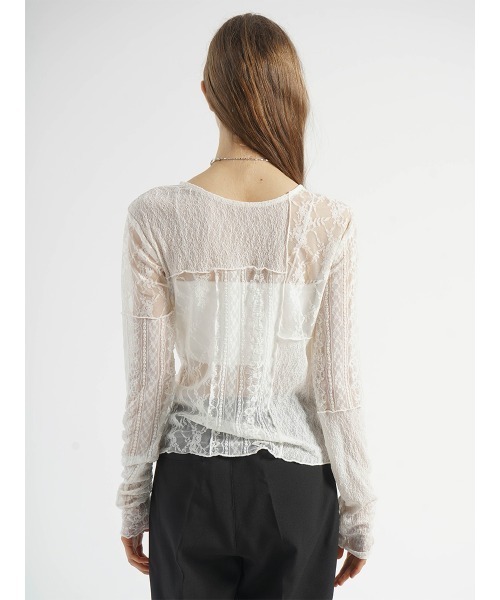 :ETHROF(イーサオブ)の「PATCHWORK LACE TOPS(Tシャツ/カットソー・レディース・オフホワイト/ブラック・FREE)」の4枚目の写真