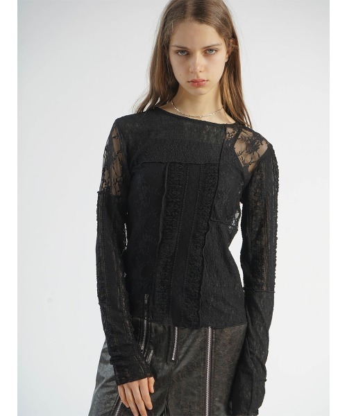 :ETHROF(イーサオブ)の「PATCHWORK LACE TOPS(Tシャツ/カットソー・レディース・オフホワイト/ブラック・FREE)」の17枚目の写真