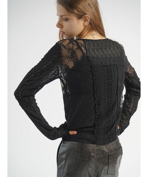 :ETHROF(イーサオブ)の「PATCHWORK LACE TOPS(Tシャツ/カットソー・レディース・オフホワイト/ブラック・FREE)」の18枚目の写真