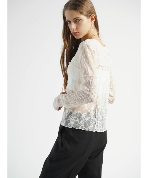 :ETHROF(イーサオブ)の「PATCHWORK LACE TOPS(Tシャツ/カットソー・レディース・オフホワイト/ブラック・FREE)」の14枚目の写真