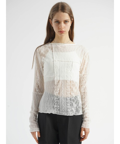 :ETHROF(イーサオブ)の「PATCHWORK LACE TOPS(Tシャツ/カットソー・レディース・オフホワイト/ブラック・FREE)」の19枚目の写真