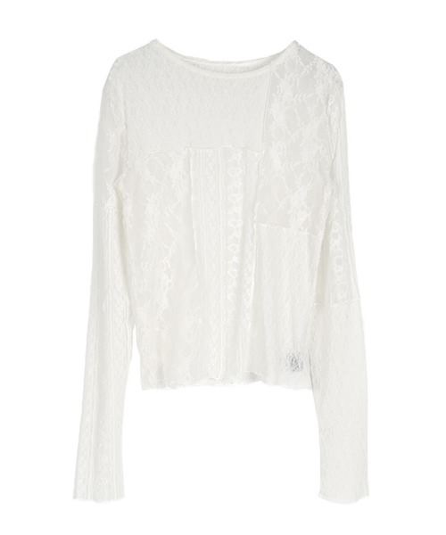 :ETHROF(イーサオブ)の「PATCHWORK LACE TOPS(Tシャツ/カットソー・レディース・オフホワイト/ブラック・FREE)」の5枚目の写真