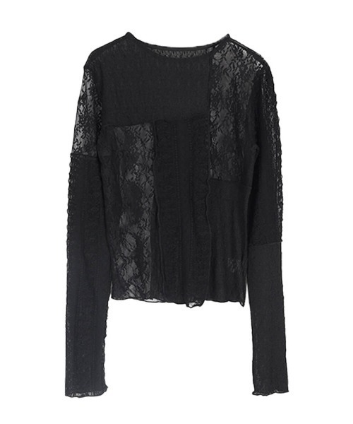 :ETHROF(イーサオブ)の「PATCHWORK LACE TOPS(Tシャツ/カットソー・レディース・オフホワイト/ブラック・FREE)」の6枚目の写真