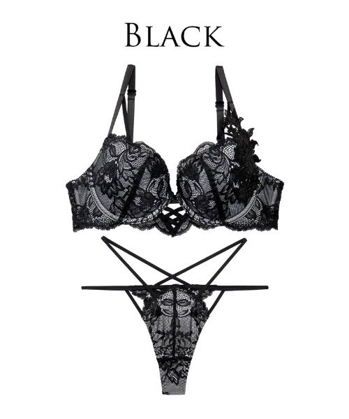 ミスティックレーシィクロス ブラジャー&バック透けTバックショーツ
