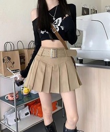 Y2Kベルト付きプリーツミニスカート
